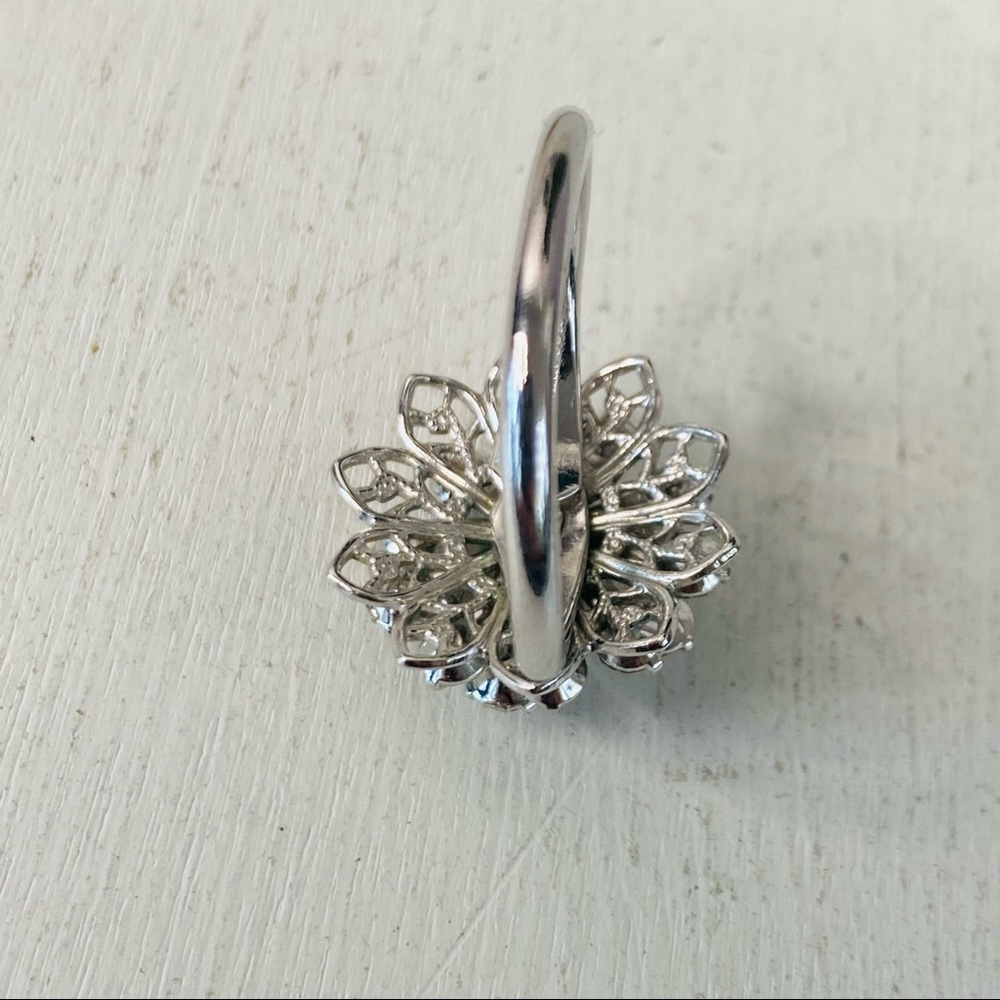 SOLD Vintage Rhinestone Flower Cocktail Ring Adjustable - Picture 6 of 13